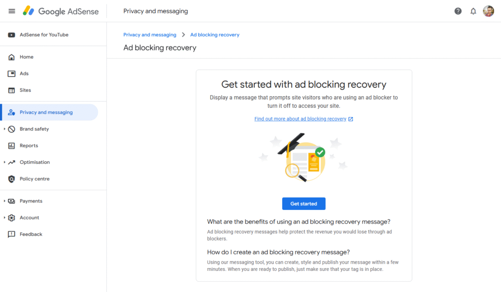Google adsense Ad blocking recovery
